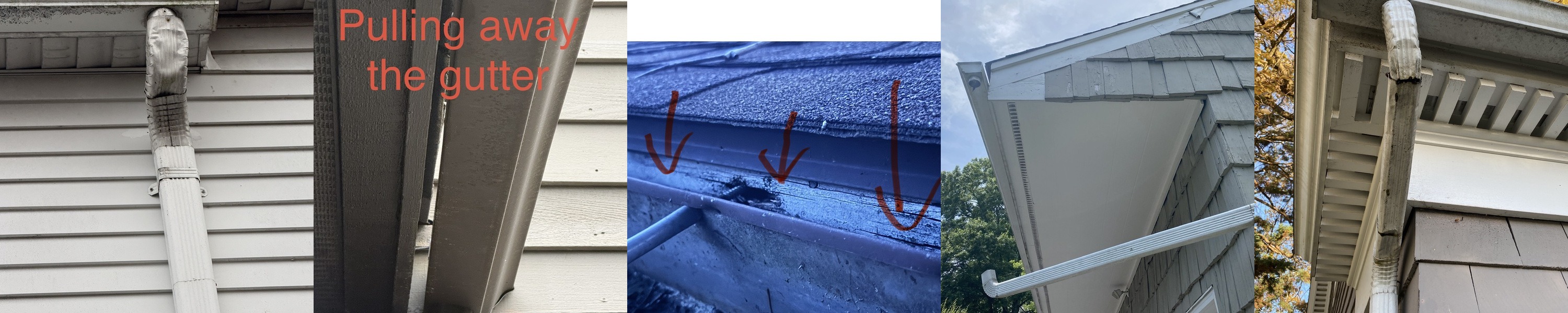 Gutter section pulling away from the house with loose components