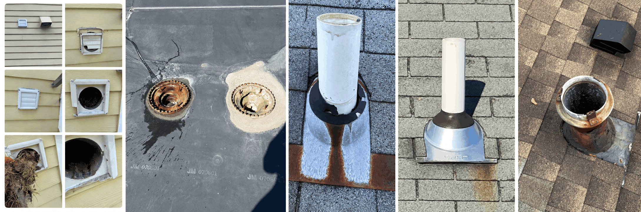 Deteriorated roof vent and vent boot cover